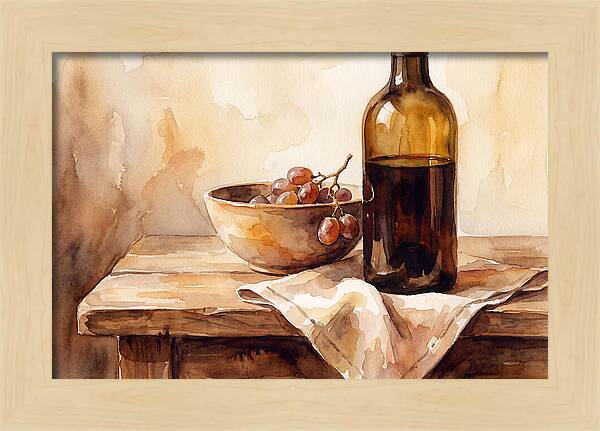 Wine Bottle And Grapes Still Life