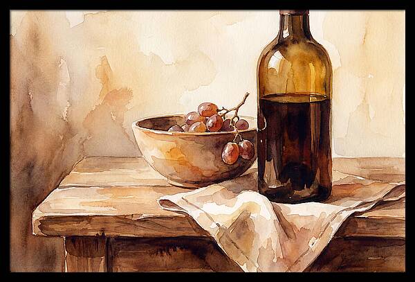 Wine Bottle And Grapes Still Life