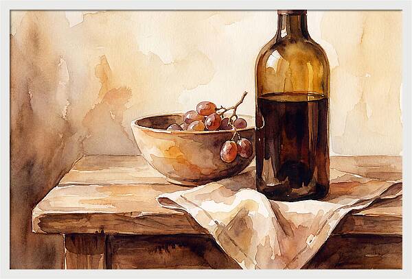 Wine Bottle And Grapes Still Life