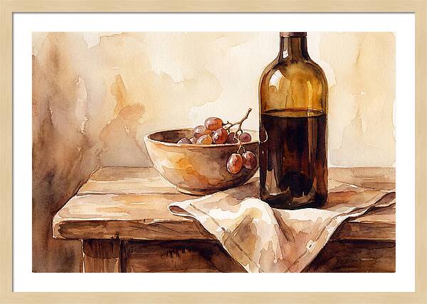 Wine Bottle And Grapes Still Life