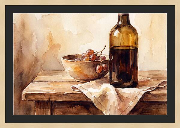 Wine Bottle And Grapes Still Life