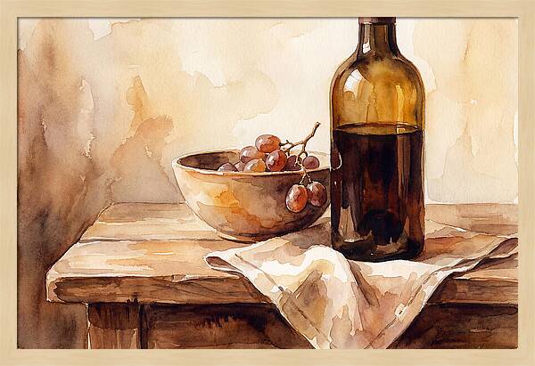 Wine Bottle And Grapes Still Life