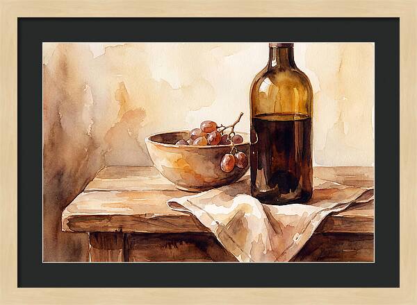Wine Bottle And Grapes Still Life