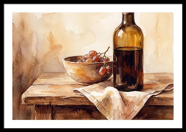 Wine Bottle And Grapes Still Life