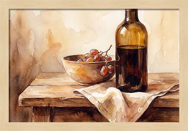 Wine Bottle And Grapes Still Life