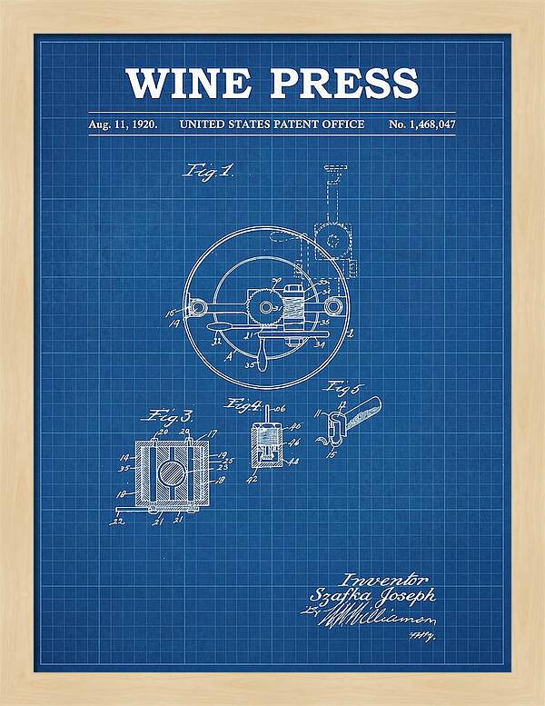 Wine Press Blueprint Patent Us1468047a