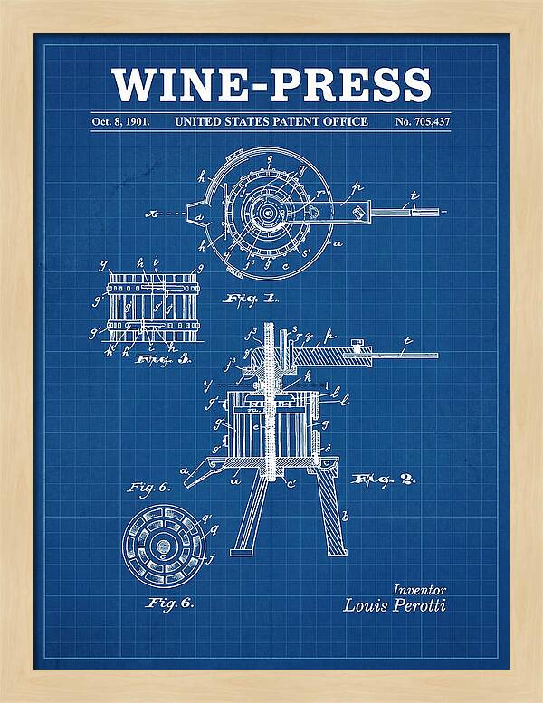 Wine Press Blueprint Patent Us705437a