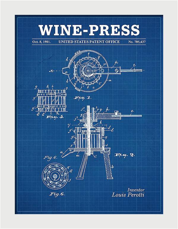 Wine Press Blueprint Patent Us705437a