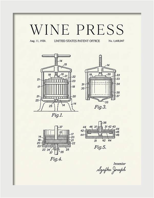 Wine Press Minimalist Patent Us1468047a