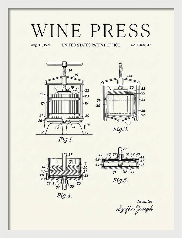 Wine Press Minimalist Patent Us1468047a