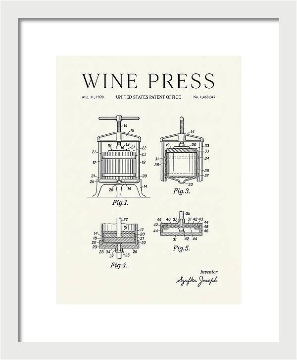 Wine Press Minimalist Patent Us1468047a