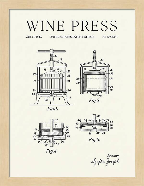 Wine Press Minimalist Patent Us1468047a