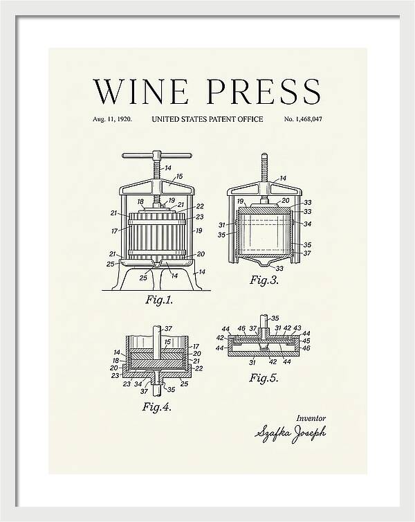 Wine Press Minimalist Patent Us1468047a