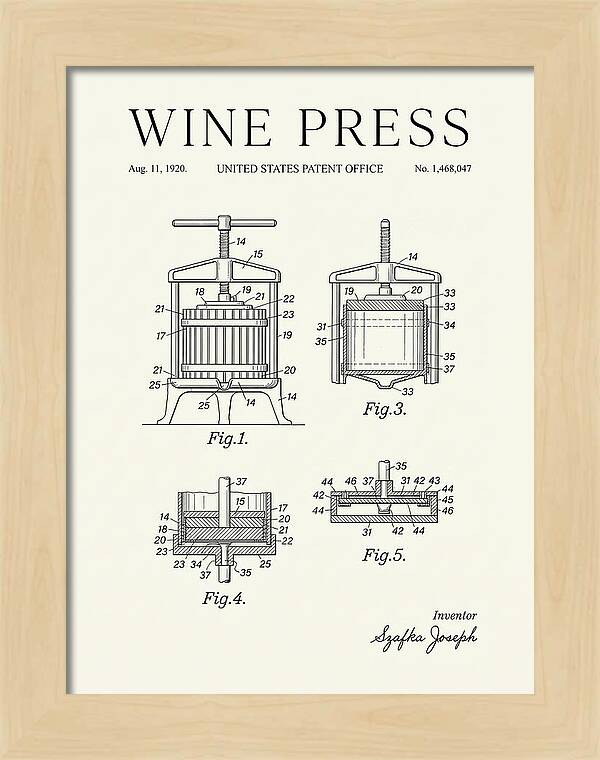 Wine Press Minimalist Patent Us1468047a