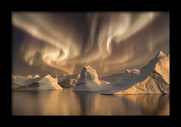 Winter Aurora Over Icebergs
