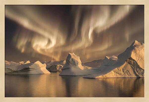 Winter Aurora Over Icebergs