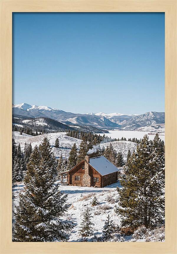 Winter Cabin With Smoke Rising