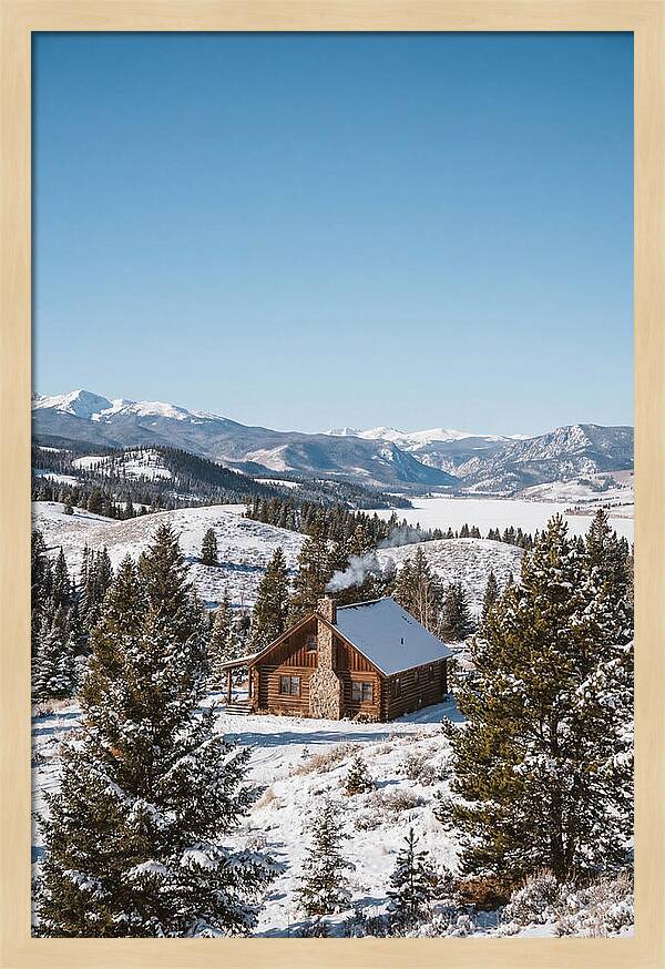 Winter Cabin With Smoke Rising