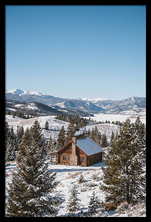 Winter Cabin With Smoke Rising