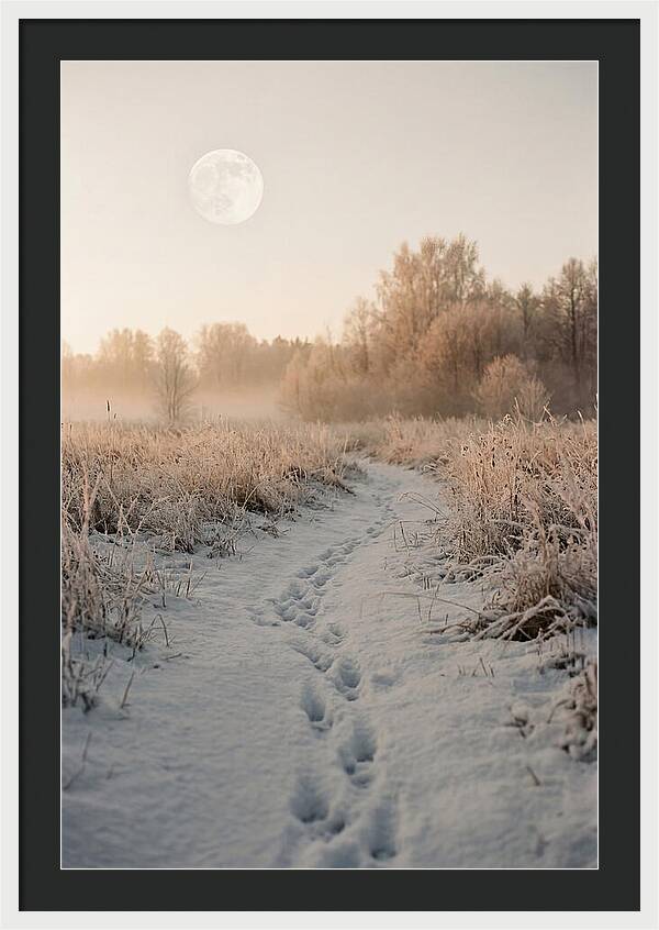 Winter Fox Tracks Under Moonlight