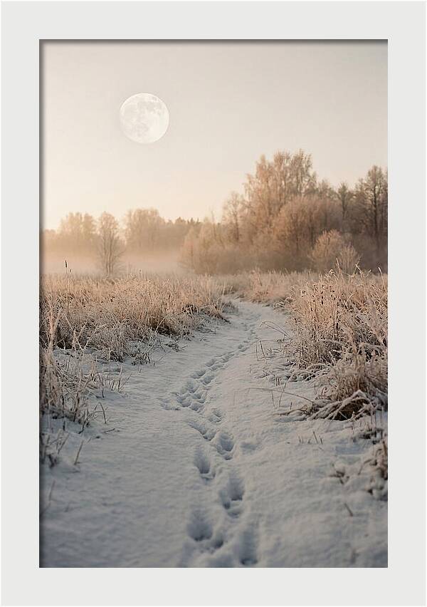 Winter Fox Tracks Under Moonlight