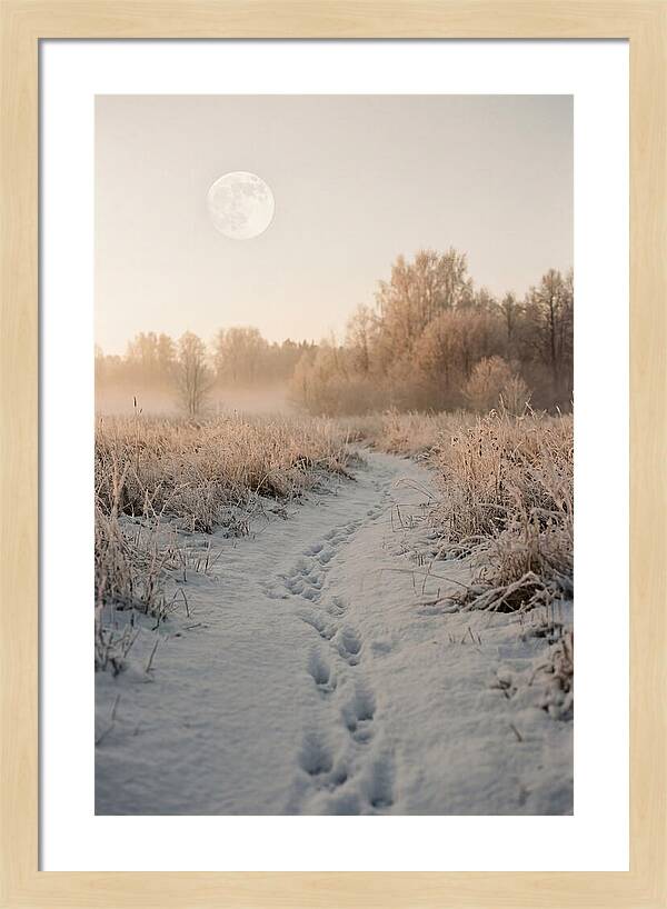 Winter Fox Tracks Under Moonlight