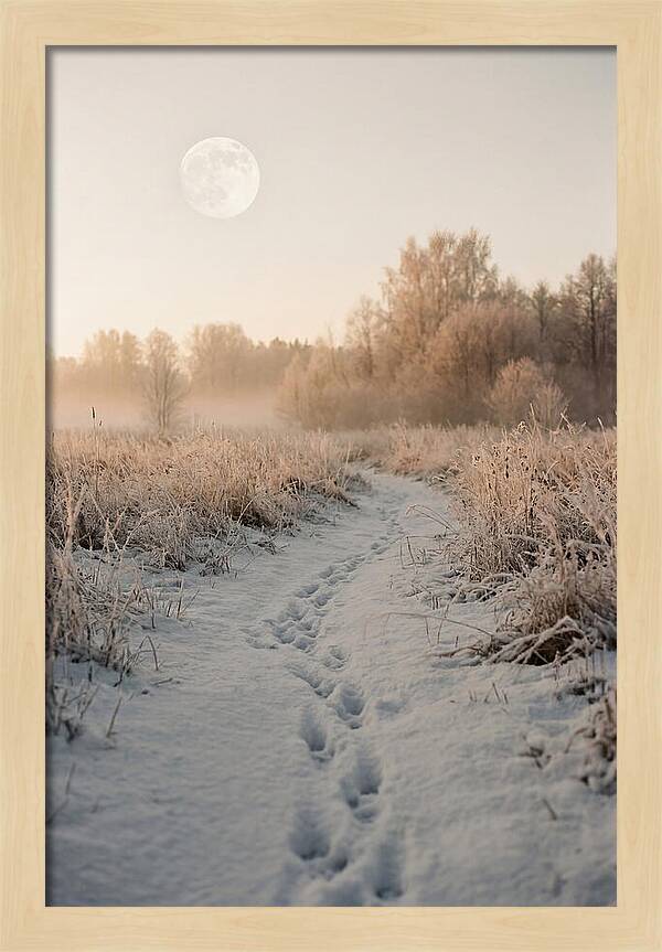 Winter Fox Tracks Under Moonlight