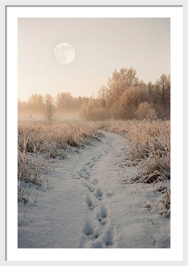 Winter Fox Tracks Under Moonlight