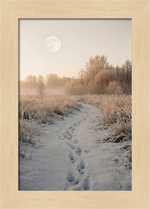 Winter Fox Tracks Under Moonlight