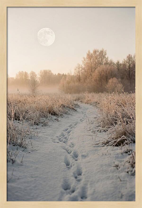Winter Fox Tracks Under Moonlight