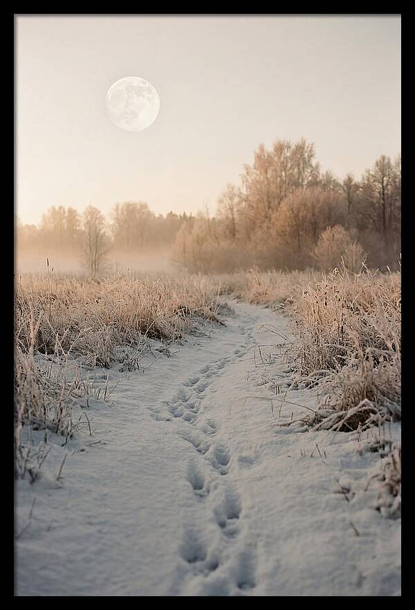 Winter Fox Tracks Under Moonlight