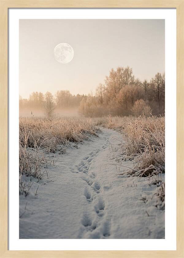 Winter Fox Tracks Under Moonlight