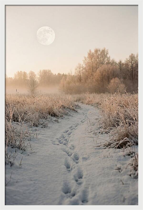 Winter Fox Tracks Under Moonlight