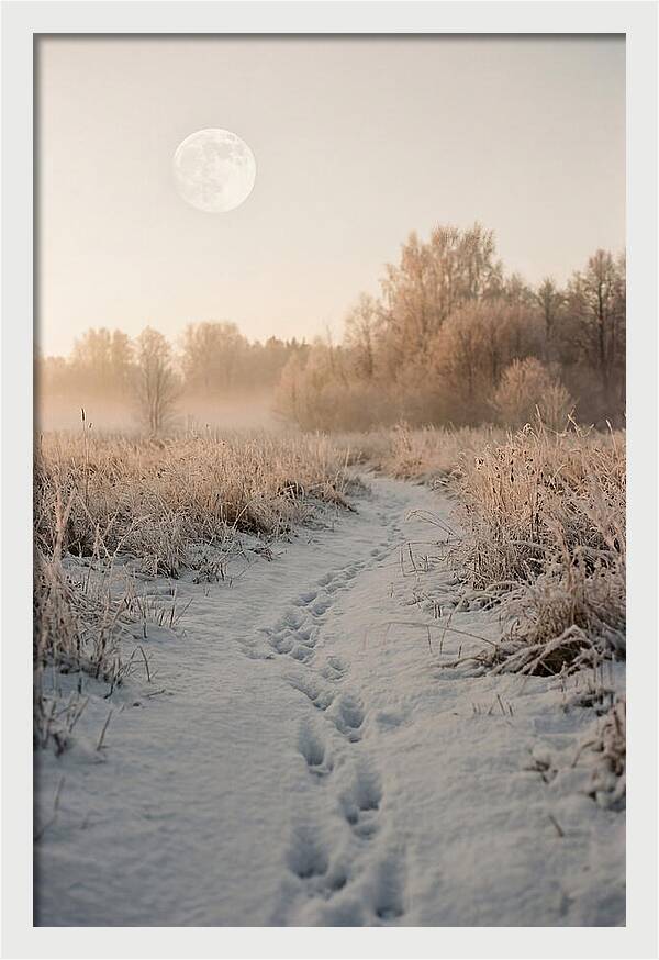 Winter Fox Tracks Under Moonlight