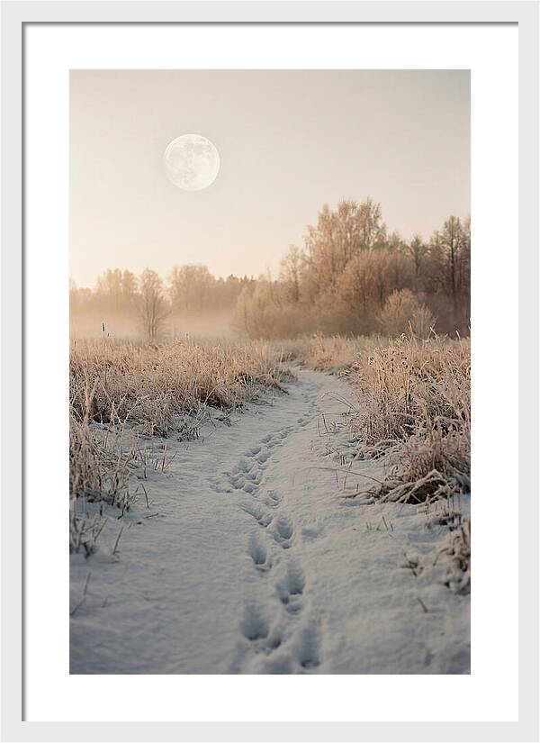 Winter Fox Tracks Under Moonlight