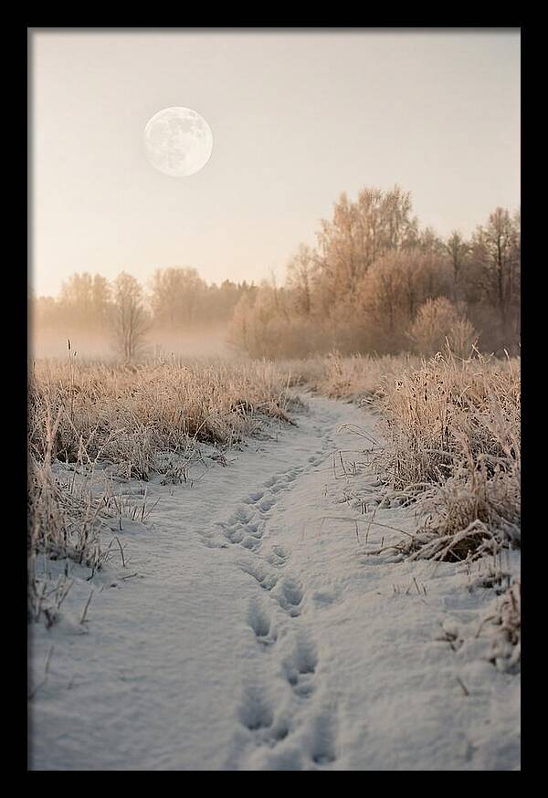 Winter Fox Tracks Under Moonlight