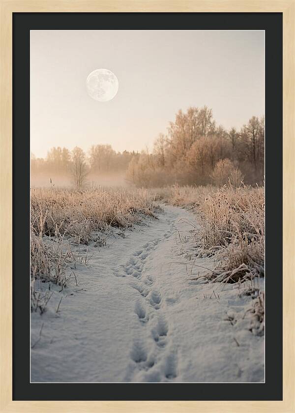 Winter Fox Tracks Under Moonlight