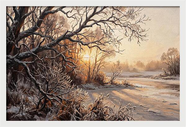 Winter Hoarfrost On Bare Branches