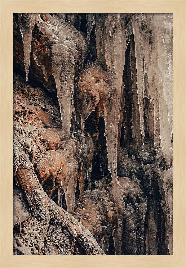 Winter Icicles Hanging From Rock