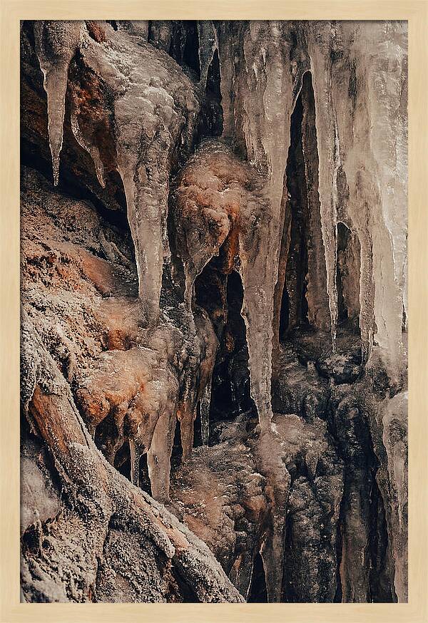 Winter Icicles Hanging From Rock