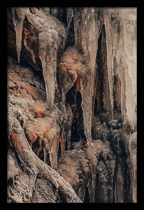 Winter Icicles Hanging From Rock