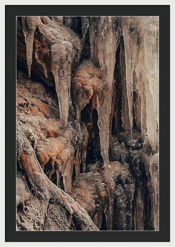 Winter Icicles Hanging From Rock