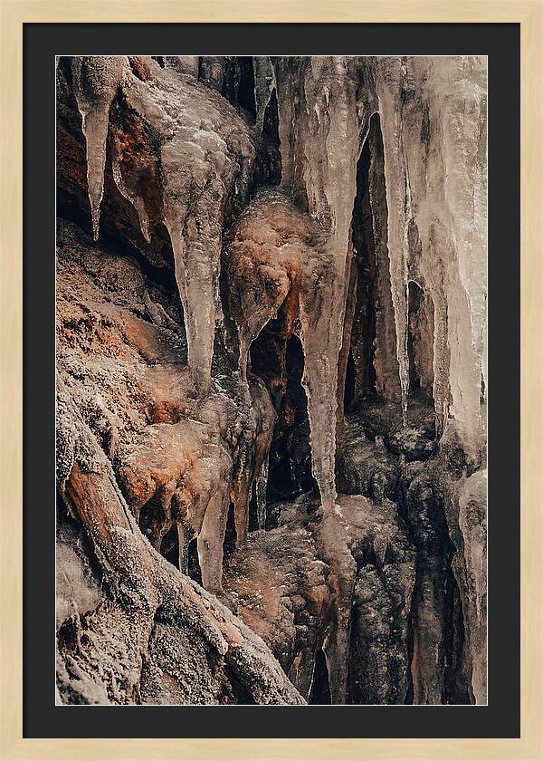 Winter Icicles Hanging From Rock