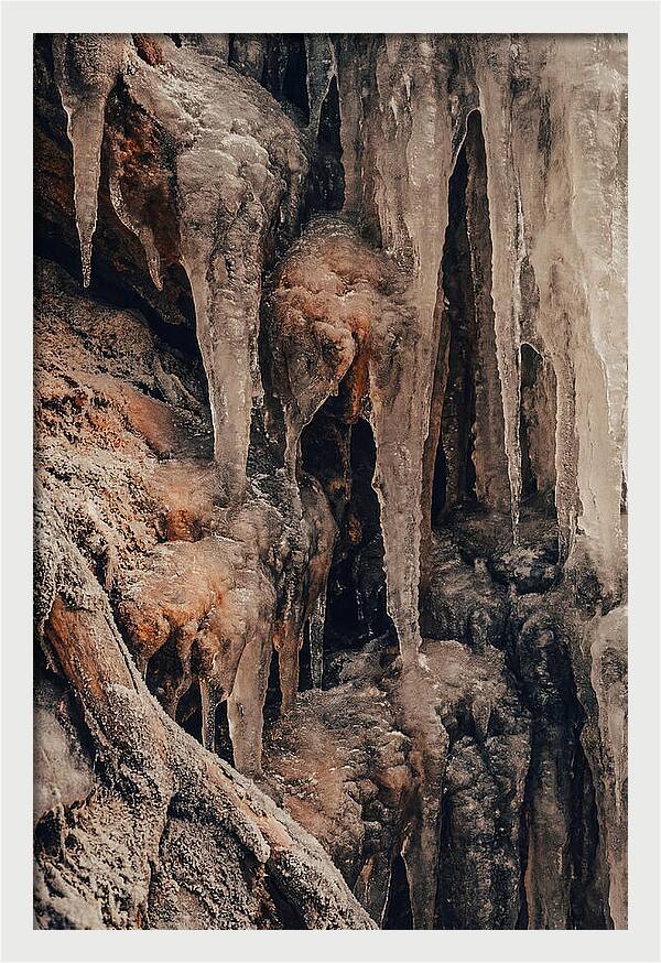 Winter Icicles Hanging From Rock