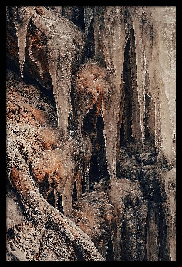 Winter Icicles Hanging From Rock
