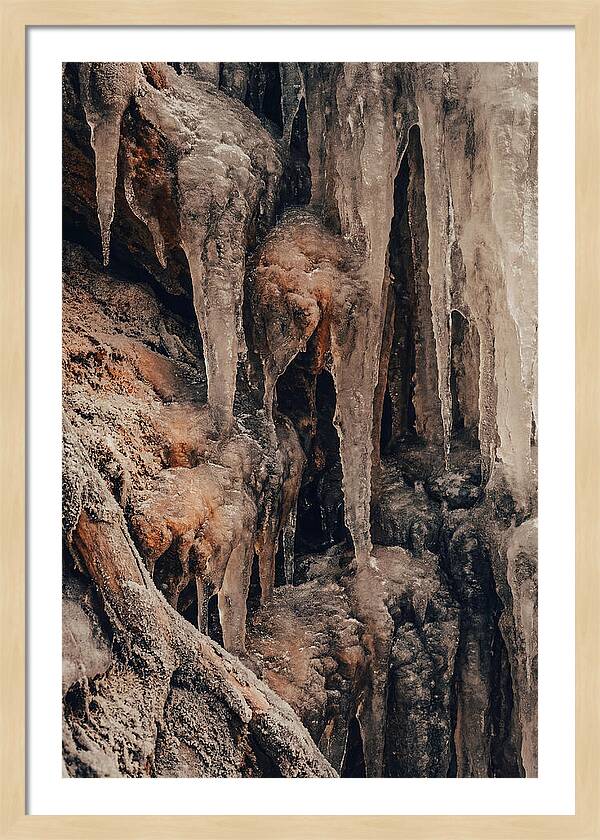 Winter Icicles Hanging From Rock