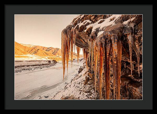Winter Icicles Hanging From Rock