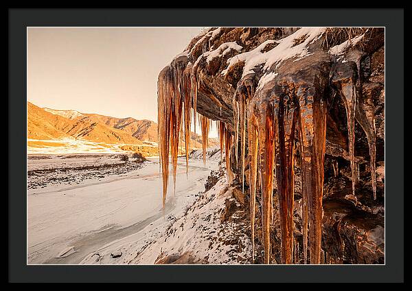 Winter Icicles Hanging From Rock