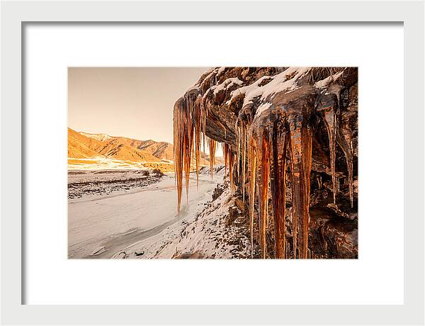Winter Icicles Hanging From Rock