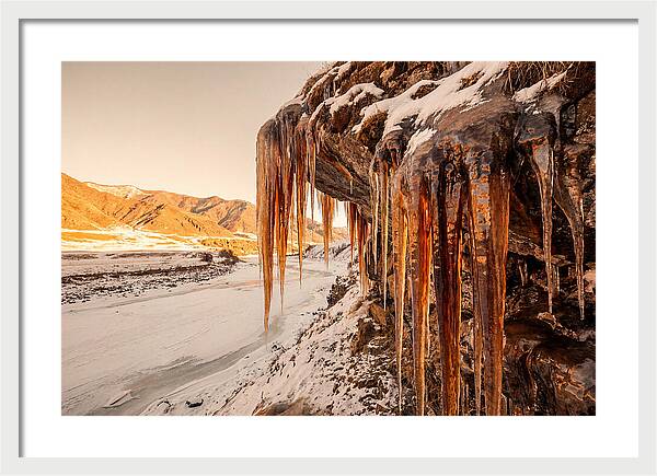 Winter Icicles Hanging From Rock